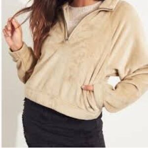 Hollister‎ Cropped Teddy Fleece Beige 1/2 Zip Womens